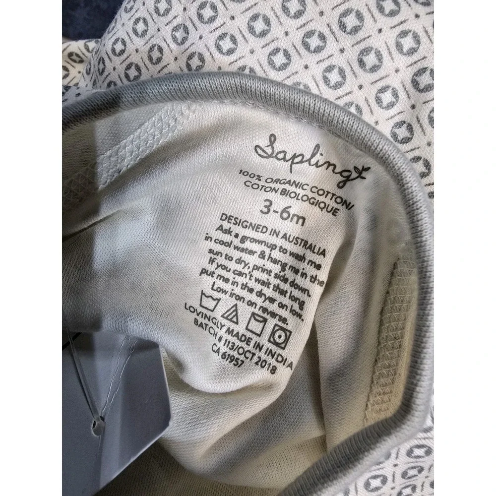 Sapling‎ Baby One Piece Sleeper  Organic Cotton 3-6 Months  NWT